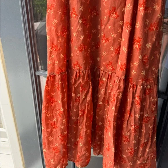 Outerknown Red Smocked Maxi Dress V-Neck Flutter Sleeve - Picture 3 of 4